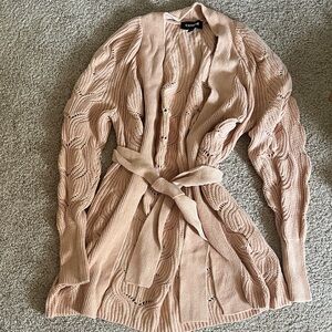 Express Light Pink Belted Knit Cardigan